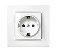 SIMON - Prise à encastrer Schuko, série Simon 10, 250 V, 16 A, prise murale plate et fine, facile à installer, avec cadre, couvercle et mécanisme, base de prise femelle blanche
