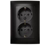 SIMON - Prise double à encastrer Schuko, série Simon 10, 250 V, 16 A, prise murale plate et fine, facile à installer, avec cadre, couvercle et mécanisme, base de prise femelle noire