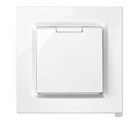 SIMON - Prise murale plate et fine Schuko Monobloc, série Simon 10, 250 V, 10 A, convient pour l'extérieur, avec cadre, couvercle et mécanisme, base de prise femelle Blanc