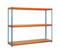 Simon Rack 1 étagère métallique de rangement 3 étagères capacité charge 400 kg, bleu/orange/bois, 2000 x 2400 x 900