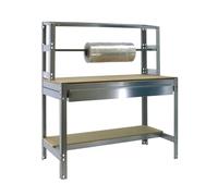 Etabli Table d'Emballage avec tiroir de rangement 1440x900x750mm galva 2 niveaux agglo 400kg en kit (BT-4 BOX 900)