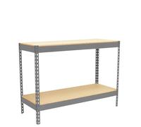 Simon Rack Banc de travail atelier, table de travail atelier, charge maximale 400 kg, 900 x 1800 x 750 mm, bricolage, 2 hauteurs, gris/bois - BT-BASIC