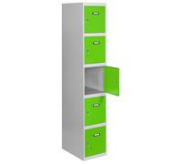 Simon Rack Casier Vestiaire Metallique, 5 Portes, Comprend la Clé, 1800x400x500 mm, Gris/Vert - Simonlocker