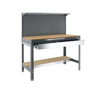 Simonrack – Établi d'atelier BT3 – 600 kg, 1445×1210×610 mm, panneau perforé, gris/bois