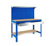Simon Rack Établi Atelier avec Panneau perforé et tiroir 1210x610 mm - BT3 | Panneau perforé et tiroir, Plateau bois 16 mm, Capacité de charge 600 kg, Peinture anticorrosion, Montage système clic, Bleu