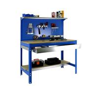 Simonrack Établi d'atelier BT3 – 400 kg, 1445x910x610 mm, panneau perforé, 1 étagère, Bleu/Bois