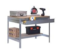 Simon Rack Etabli d’Atelier, Capacité de Charge 400 kg, 842x910x610 mm, Étagère Tiroir de Rangement, Table de Travail Bricolage, Galvanisé/Bois - BT0