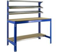 Simonrack – Établi d'atelier BT1 – 600 kg, 3 étagères, 1445×1210×610 mm, Bleu/Bois