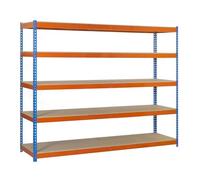 Simon Rack Étagère Charge Lourde 2000x1200x600, 5 Niveaux en Bois, 400 kg par Niveau, Structure Acier, Bleu/Orange/Bois - Ecoforte