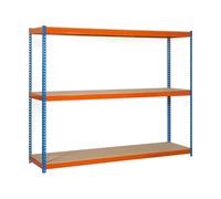 Simon Rack Étagère Charge Lourde, 3 Niveaux en Boix, 600 kg Capacité de Charge et Point de Flexion, 2000x2100x600 mm, Étagère Garage, Étagère Rangement, Bleu/Orange/Bois - SimonTaller
