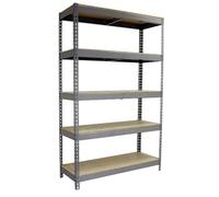 Simon Rack Étagère Charge Lourde, 5 Niveaux en Boix, 400 kg Capacité de Charge et Point de Flexion, 2000x1500x750 mm, Étagère Garage, Étagère Rangement, Galvanisé/Bois - SimonTaller