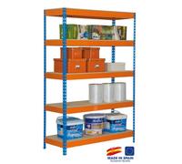 Etablis Simon Rack - Etagère de rangement 2000x1200x450mm bleu/orange/bois charge 300 Kg - Bricoforte 1204-5 Chipboard