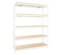 Simon Rack Étagère Industrielle, 2000 x 2400 x 750 mm, 400 kg de Point Flexion, 5 étagères en Bois, étagères de Rangement, étagères métalliques, Blanc/Bois - SimonTaller