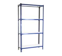 Simon Rack Étagère Rangement et 4 Niveaux, 200 kg Capacité de Charge et Point de Flexion, 1500x1200x500 mm, Étagère Charge Lourde, Étagère Garage, Bleu/Blanc - Simonclick