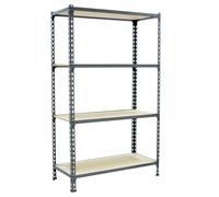 Simon Rack Étagère métallique 1500x800x500 mm - Maderclick | 4 hauteurs, Plateau bois, Point de flexion 150 kg, Peinture anticorrosion, Montage système clic, Gris