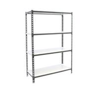 Simon Rack Étagère métallique 1500x800x500 mm - Simonclick | 4 hauteurs, Plateau métal, Point de flexion 180 kg, Peinture anticorrosion, Montage système clic, Anthracite/Blanc