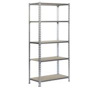 Simon Rack Étagère Rangement et 5 Niveaux en Boix, 150 kg Capacité de Charge et Point de Flexion, 1800x800x400 mm, Étagère Charge Lourde, Étagère Garage, Galvanisé/Bois - Maderclick