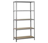 Simon Rack Étagère métallique 1800x800x400 mm - Maderclick | 5 hauteurs, Plateau bois, Point de flexion 150 kg, Peinture anticorrosion, Montage système clic, Gris