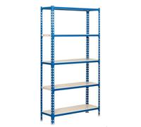 Simon Rack Étagère métallique 2000x1000x300 mm - Simonclick | 5 hauteurs, Plateau métal, Point de flexion 180 kg, Peinture anticorrosion, Montage système clic, Bleu/Blanc