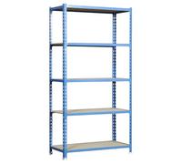 Simon Rack Étagère Rangement et 5 Niveaux en Boix, 150 kg Capacité de Charge et Point de Flexion, 2000x1000x400 mm, Étagère Charge Lourde, Étagère Garage, Bleu/Bois - Maderclick
