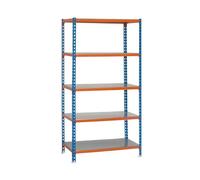 Simon Rack Étagère métallique 2000x1100x500 mm - Simonclick | 5 hauteurs, Plateau métal, Point de flexion 200 kg, Peinture anticorrosion, Montage système clic, Bleu/Orange/Galvanisé