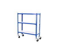 Simon Rack Étagère Rangement et 3 Niveaux, 75 kg Capacité de Charge et Point de Flexion, 975x1100x400 mm, Étagère à Roulettes, Étagère Garage, Bleu/Blanc - Simonclick