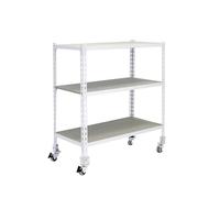 Simon Rack Étagère Rangement en Route à 3 Niveaux en Boix, 75 kg Capacité de Charge et Point de Flexion, 975x900x300 mm, Étagère Charge Lourde, Étagère Garage, Blanc/Bois - Maderclick