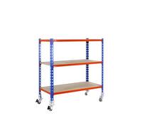 Simon Rack Étagère Rangement en Route à 3 Niveaux en Boix, 75 kg Capacité de Charge et Point de Flexion, 975x800x300 mm, Étagère Charge Lourde, Étagère Garage, Bleu/Orange/Bois - Maderclick