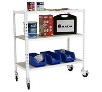 Simon Rack Étagère Rangement en Route à 3 Niveaux en Boix, 75 kg Capacité de Charge et Point de Flexion, 975x1100x500 mm, Étagère Charge Lourde, Étagère Garage, Blanc/Bois - Maderclick