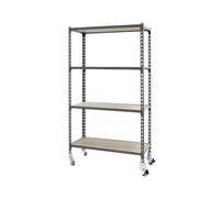 Simon Rack Étagère Rangement en Route à 4 Niveaux en Boix, 75 kg Capacité de Charge et Point de Flexion, 1575x900x400 mm, Étagère Charge Lourde, Étagère Garage, Gris/Bois - Maderclick