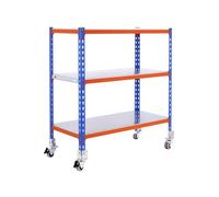 Simon Rack Étagère Rangement et 3 Niveaux, 75 kg Capacité de Charge et Point de Flexion, 975x800x300 mm, Étagère à Roulettes, Étagère Garage, Bleu/Orange/Galvanisé - Simonclick
