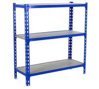 Simon Rack Étagère Rangement et 3 Niveaux en Boix, 150 kg Capacité de Charge et Point de Flexion, 900x900x500 mm, Étagère Charge Lourde, Étagère Garage, Bleu/Bois - Maderclick