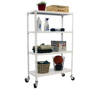 Simon Rack Étagère Rangement et 4 Niveaux, 75 kg Capacité de Charge et Point de Flexion, 1575x1100x300 mm, Étagère à Roulettes, Étagère Garage, Blanc - Simonclick