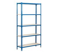 Simon Rack Étagère Rangement et 5 Niveaux, 180 kg Capacité de Charge et Point de Flexion, 1800x900x300 mm, Étagère Charge Lourde, Étagère Garage, Bleu/Blanc - Simonclick