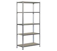 Simon Rack Étagère Rangement et 5 Niveaux en Boix, 150 kg Capacité de Charge et Point de Flexion, 1800x900x400 mm, Étagère Charge Lourde, Étagère Garage, Galvanisé/Bois - Maderclick