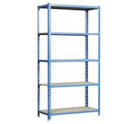 Simon Rack Étagère Rangement et 5 Niveaux en Boix, 150 kg Capacité de Charge et Point de Flexion, 1800x900x500 mm, Étagère Charge Lourde, Étagère Garage, Bleu/Bois - Maderclick