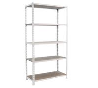 Simon Rack Étagère Rangement et 5 Niveaux en Boix, 150 kg Capacité de Charge et Point de Flexion, 2000x1000x300 mm, Étagère Charge Lourde, Étagère Garage, Blanc/Bois - Maderclick
