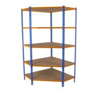 Simon Rack Étagère Rangement et 5 Niveaux en Boix, 200 kg Capacité de Charge et Point de Flexion, 1800x900x500 mm, Étagère Charge Lourde, Étagère d´Angle, Bleu/Orange/Bois - Maderclick Corner
