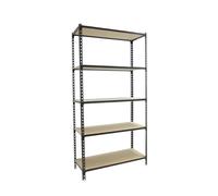 Simon Rack Étagère Rangement et 5 Niveaux en Boix, 200 kg Capacité de Charge et Point de Flexion, 2000x1200x300 mm, Étagère Charge Lourde, Étagère Garage, Anthracite/Bois - Maderclick