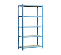 Simon Rack Étagère Rangement et 5 Niveaux en Boix, 200 kg Capacité de Charge et Point de Flexion, 2000x1200x400 mm, Étagère Charge Lourde, Étagère Garage, Bleu/Bois - Maderclick