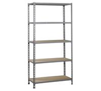 Simon Rack Étagère Rangement et 5 Niveaux en Boix, 90 kg Capacité de Charge et Point de Flexion, 2000x1100x300 mm, Étagère Charge Lourde, Étagère Garage, Gris/Bois - Maderclick