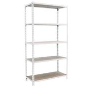 Simon Rack Étagère Rangement et 5 Niveaux en Boix, 90 kg Capacité de Charge et Point de Flexion, 2000x1100x300 mm, Étagère Charge Lourde, Étagère Garage, Blanc/Bois - Maderclick