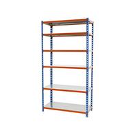 Simon Rack Étagère Rangement et 6 Niveaux, 180 kg Capacité de Charge et Point de Flexion, 2500x800x300 mm, Étagère Charge Lourde, Étagère Garage, Bleu/Orange/Galvanisé - Simonclick