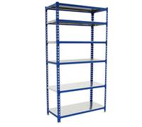 Simon Rack Étagère Rangement et 6 Niveaux, 180 kg Capacité de Charge et Point de Flexion, 2500x900x300 mm, Étagère Charge Lourde, Étagère Garage, Bleu/Galvanisé - Simonclick