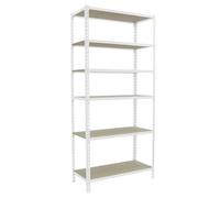 Simon Rack Étagère Rangement et 6 Niveaux en Boix, 150 kg Capacité de Charge et Point de Flexion, 2500x900x400 mm, Étagère Charge Lourde, Étagère Garage, Blanc/Bois - Maderclick
