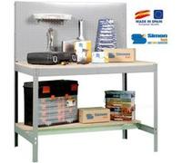 SimonRack Etabli d’Atelier, Capacité de Charge 600 kg, 1445x1210x610 mm, Panneau Perforé, Table de Travail Bricolage, Gris/Bois - BT2