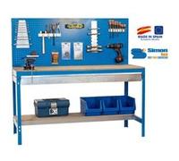 Simonrack Établi d'atelier BT2 – 600 kg, 1445x1510x610 mm, panneau perforé, tiroir, Bleu/Bois