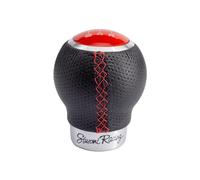 Simoni Racing REV/CR Poignée de Levier de Vitesses, Universelle pour Voitures, en Cuir synthétique perforé, Noir, avec Inserts en Aluminium chromé et Coutures Rouges