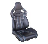 Simoni Racing SRS/13DB Jackie Siège Sportif Chauffant, Reclinable en Tissu avec Rayures Bleues et Cuir Noir, Universel - Levier de réglage à Droite