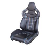Simoni Racing SRS/13SB Jackie Siège Sportif Chauffant, Reclinable en Tissu avec Rayures Bleues et Cuir Noir, Universel - Levier de réglage à Gauche